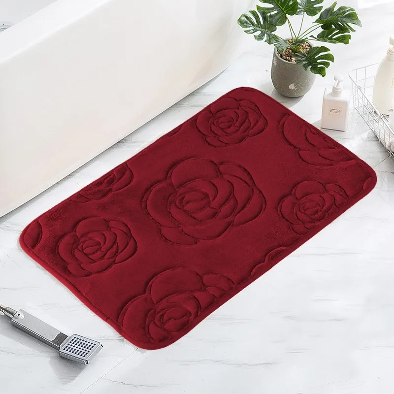 Bath Rugs Rose Flower Embossed Bathroom Bath Mat Flannel Non-slip Carpet In Bathtub Floor Rug Shower Room Doormat Memory Foam Pa