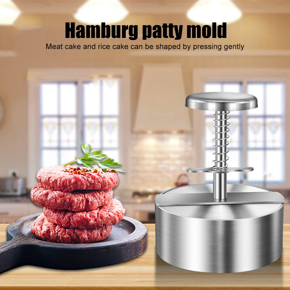 Hamburger Meat Press 304 Stainless Steel Non-Stick Round Manual Rice Ball Mold Detachable Handle Kitchen Grilling Accessories