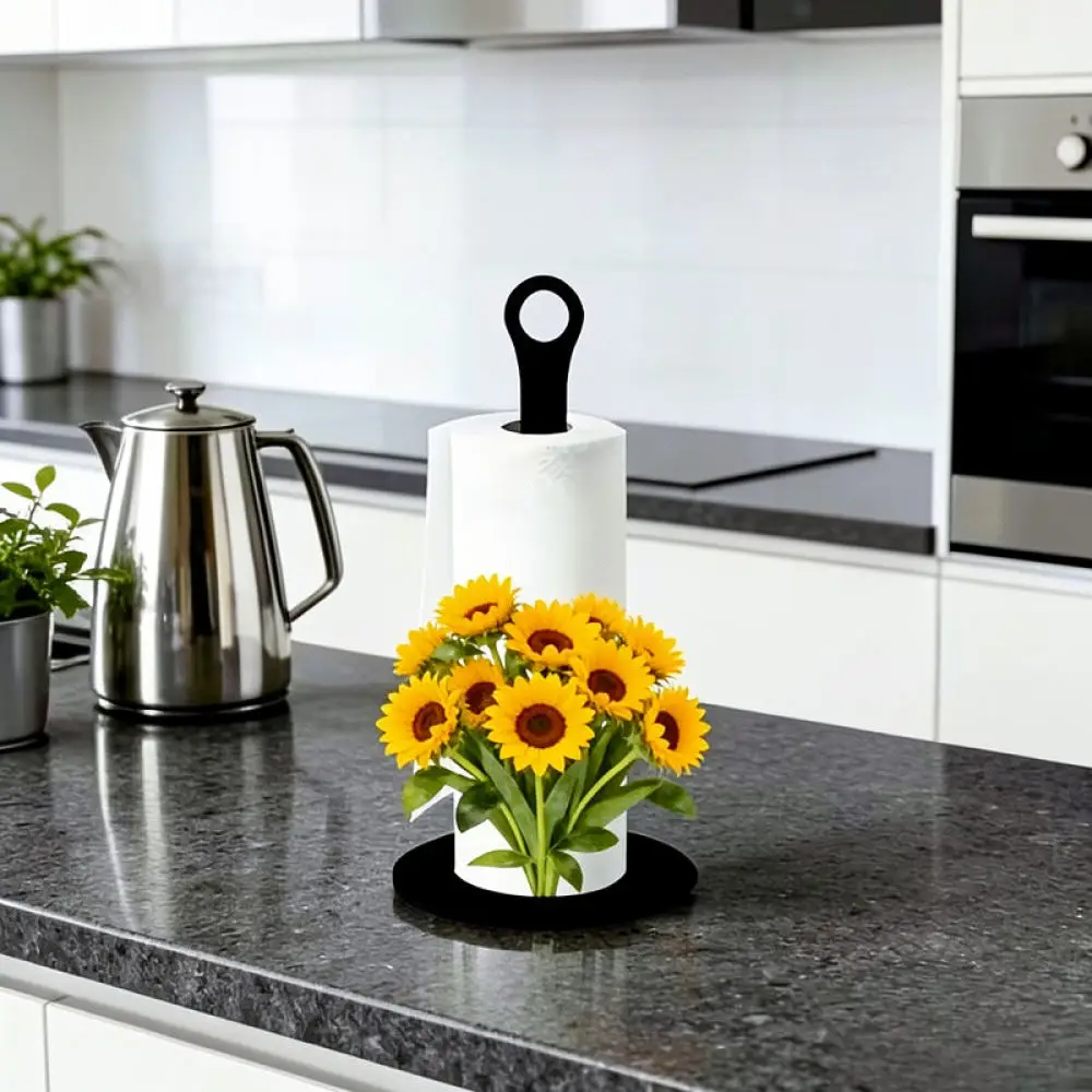 Modern Wooden Sunflower Paper Napkin Holder Rustic Kitchen Tissue Storage Stand Desktop Decorative Organizer For Table