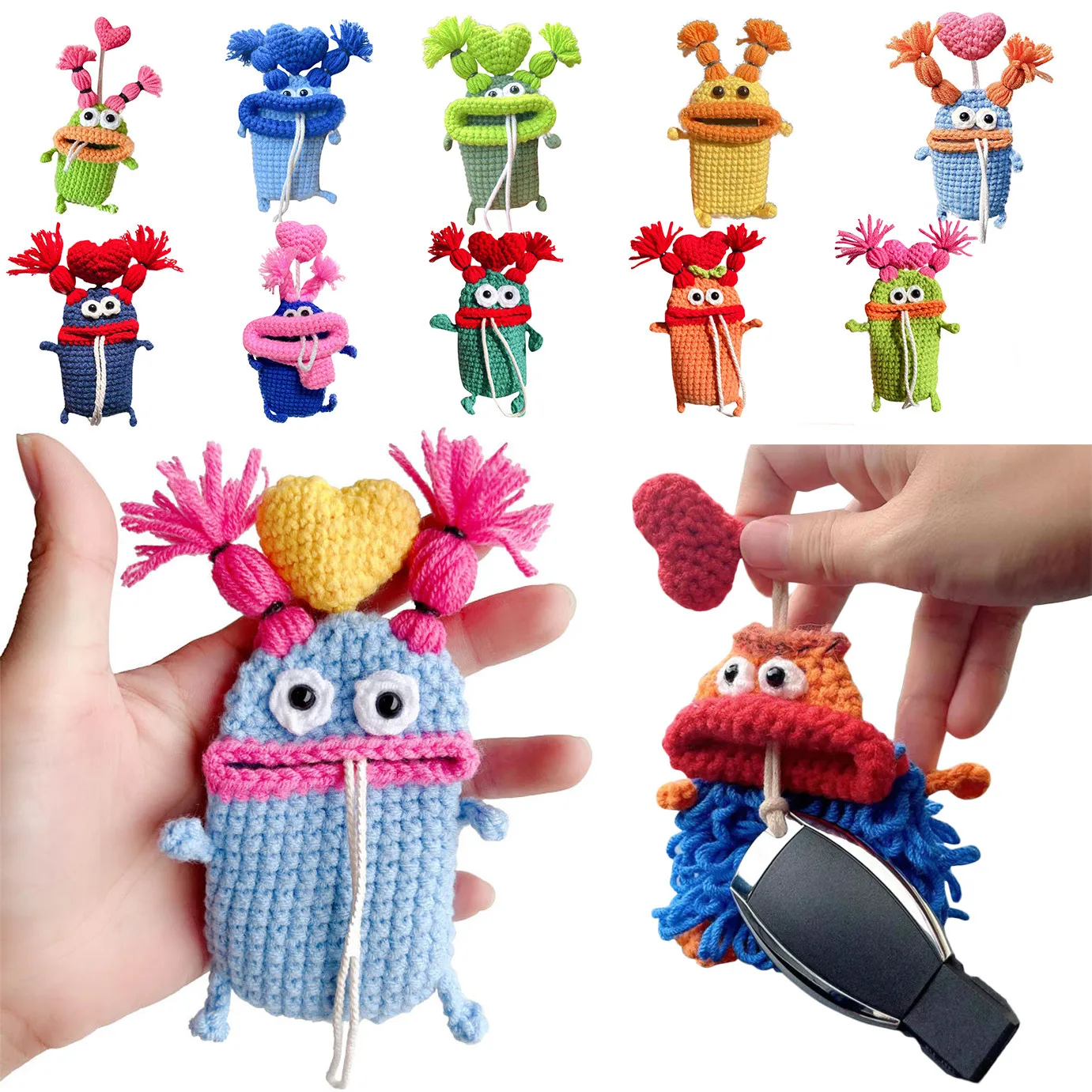 Handmade Crochet Key Case/Holder, Novelty Crochet Sausage Mouth Car Key Case, Cute Hand Knitting Yarn Crochet Key Cover