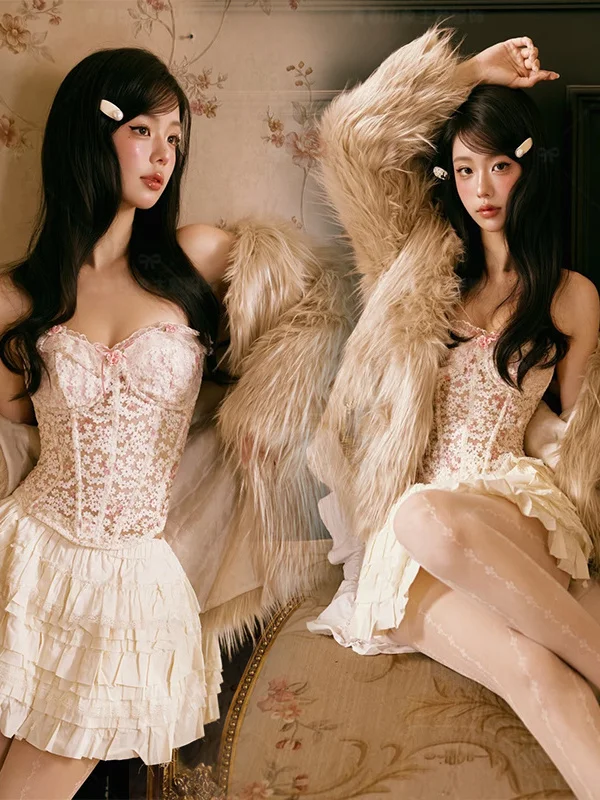 

Sweet Princess Style Cake Skirt Set Women's Photography Costume Atmosphere Feeling Waist-Cinched Bustier Summer New Arrival