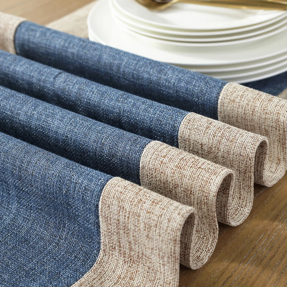 

1Pcs Table Flag Cotton Linen Tassel Design Retro Home Decor Cloth for Dining Room Kitchen Hotel Wedding Party Use Dark Blue