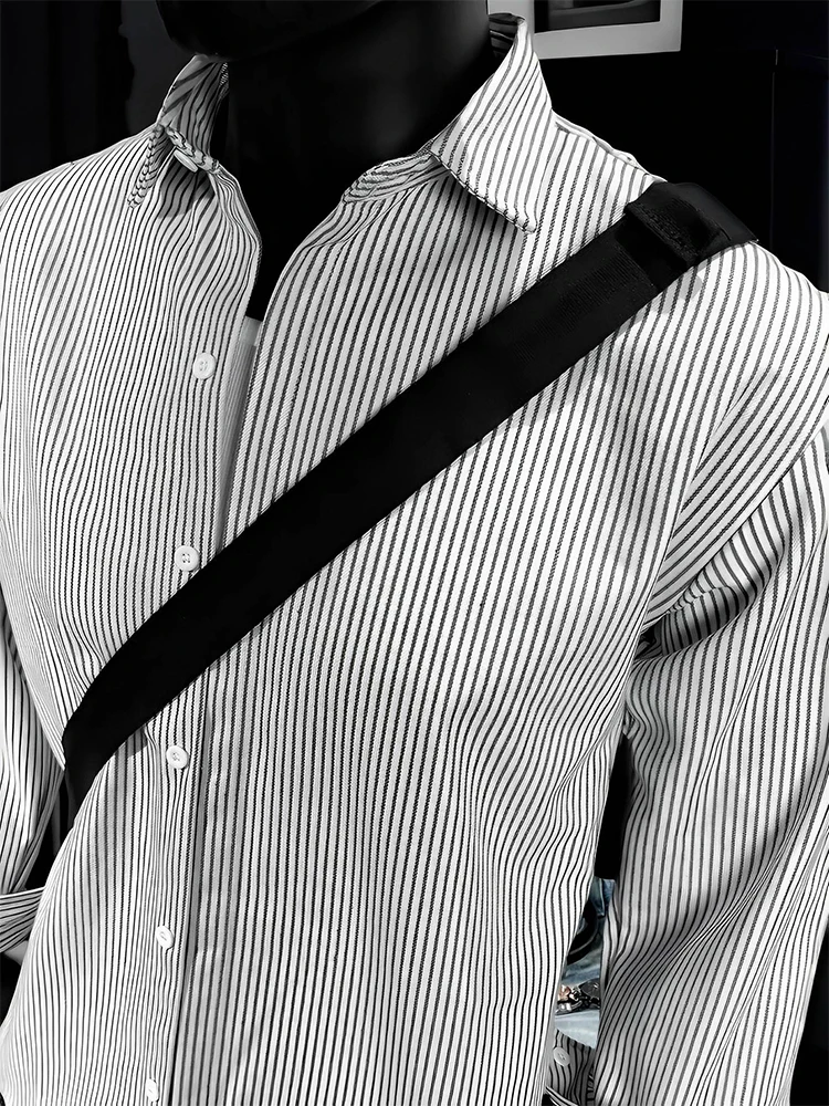 

Мужская рубашка в полоску с длинными рукавами в стиле ретро в гонконгском стиле, американская винтажная рубашка Cleanfit премиум-класса, сезонная одежда на весну и осень