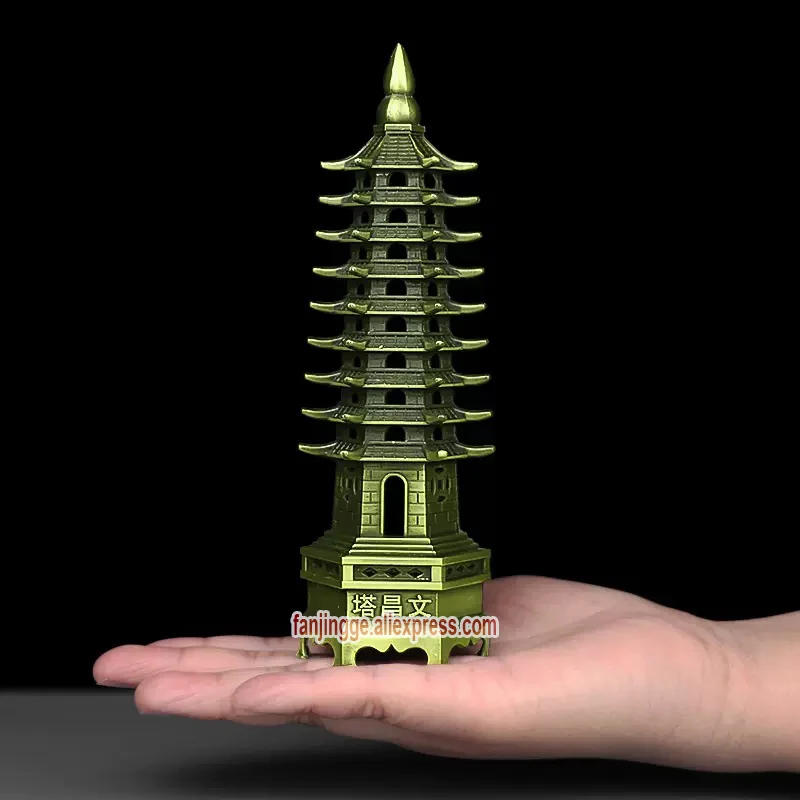 Hot Sale Feng Shui Zinc Alloy 3D Model Chinese Wenchang Pagoda Tower Crafts Statue Souvenir Home Decoration Metal Handicraft