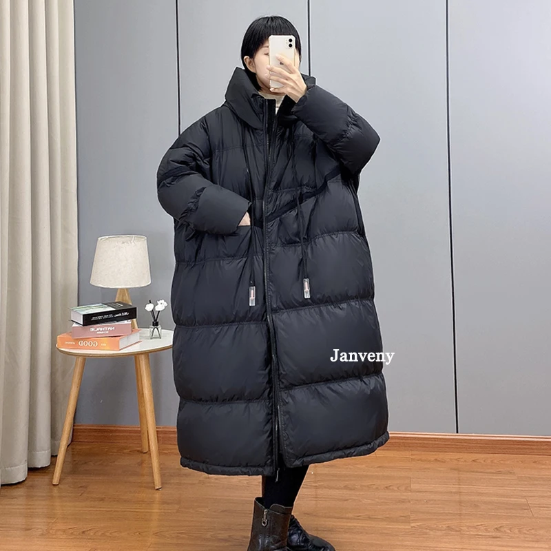 Winter Women Oversize 90% White Duck Down Jackets Thick Warm Loose Puffer Coat Female Long Casual Hooded Parka