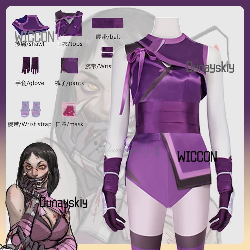 

Mileena Purple Color Uniform Cosplay Costume Game Mortal Komba Full Set Women Halloween Cosplay Outfits Carnival Suit For Adult