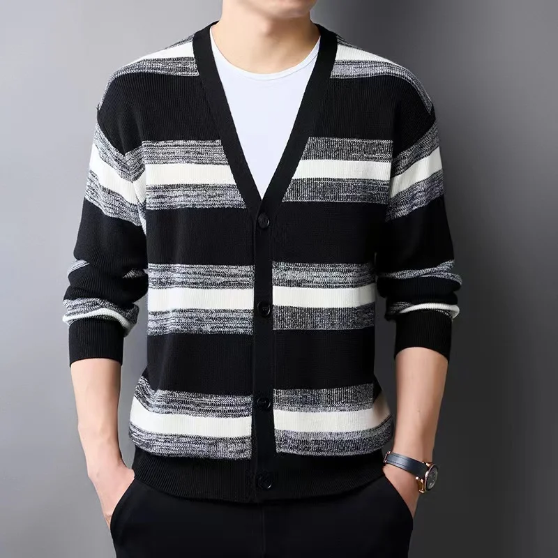 Suéter de malha casual masculino cardigan, suéter versátil, alta qualidade, sem engomar, moda jovem, novo, outono, inverno, 2022