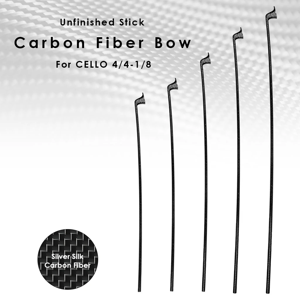 Advanced Unfinished Silver Braided Carbon Fiber Cello Bow Stick Rod For 4/4 3/4 1/2 1/4 1/8 Size Cello Bow Makers DIY Cello