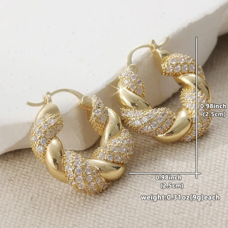 Exquisite Geometrische Goldfarbene Damen-Ohrringe Klassische Modische Eingelegte Kubische Zirkonia Creolen für Frauen – Detail 2