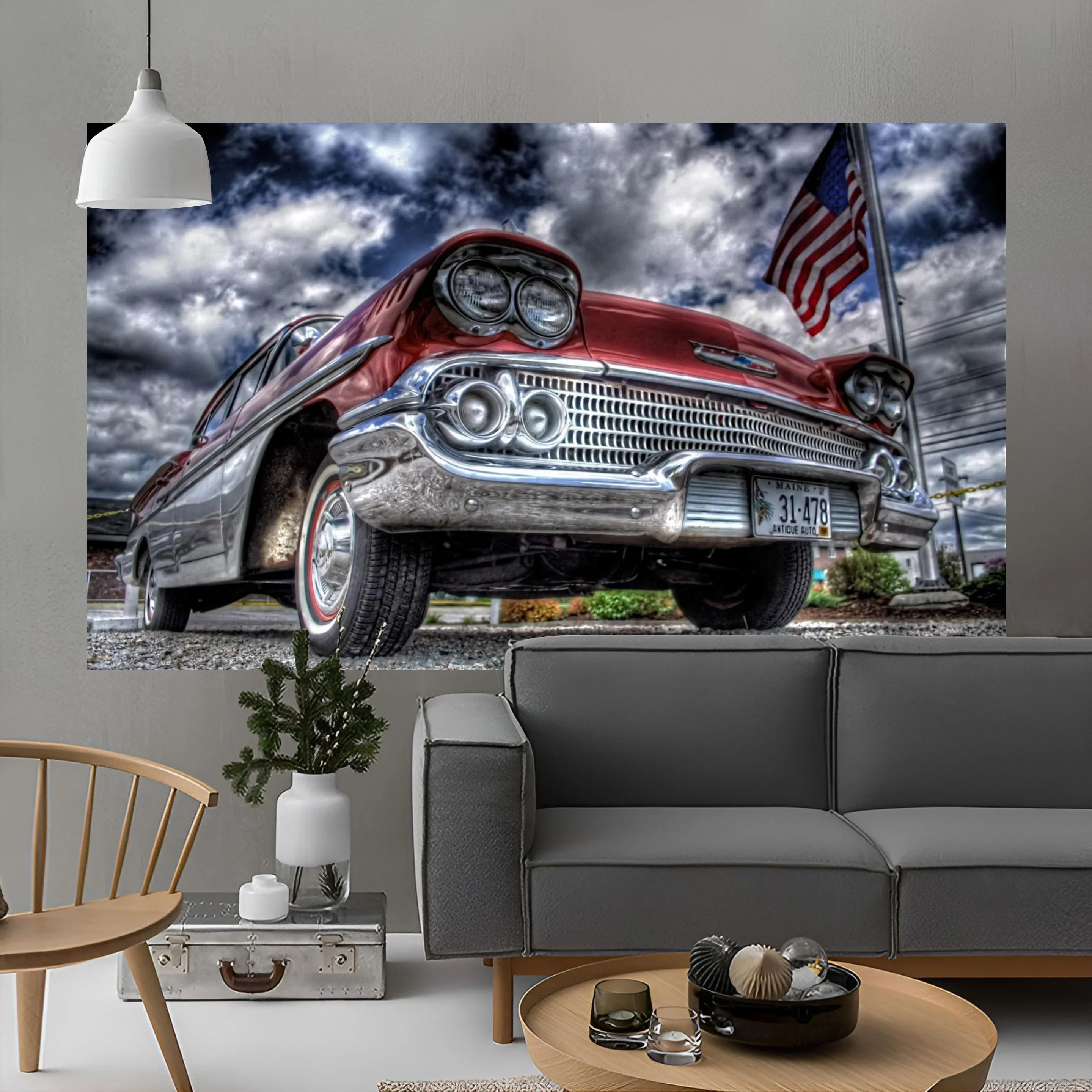 

Vintage 50s 60s Classic Car Tapestry Havana City View Bedroom Living Room Dormitory Wall Hanging Art Polyester Material