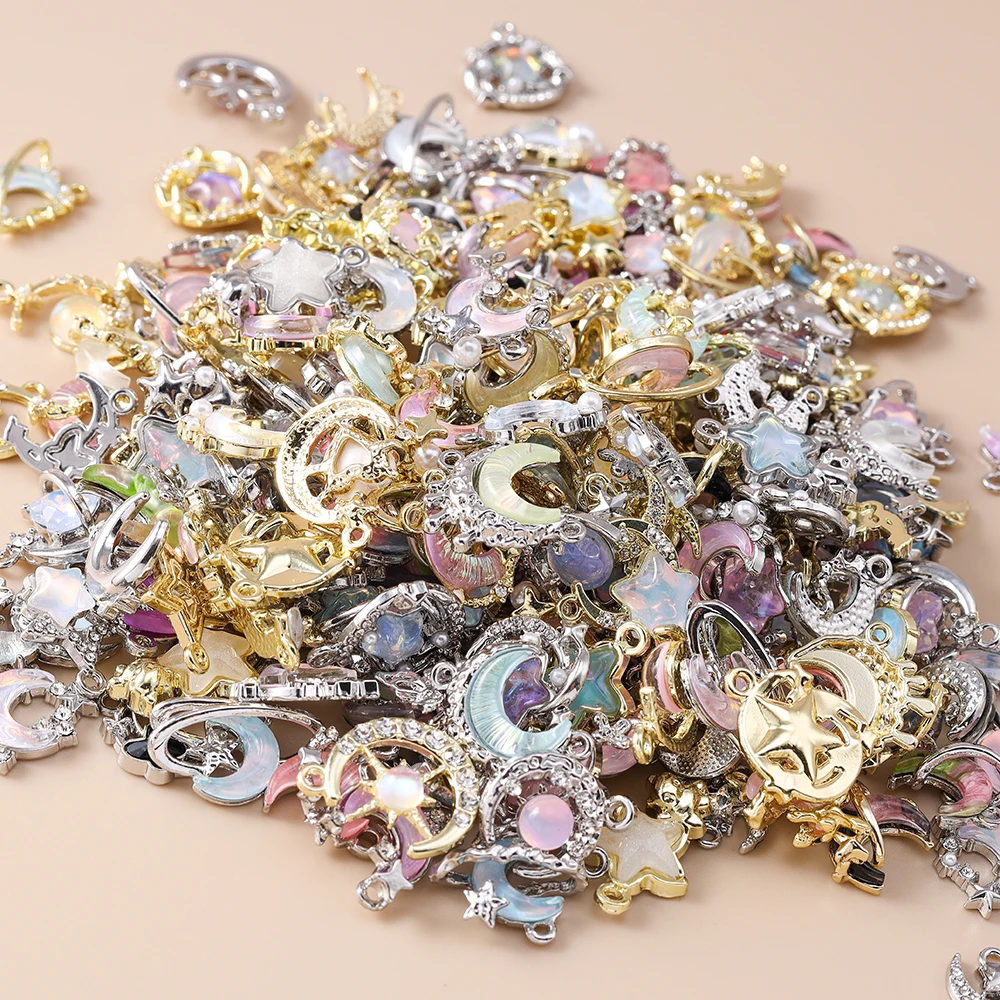 Leslie, 5 uds., mezcla aleatoria, exquisitos colgantes de cristal con forma de estrella y Luna para hacer joyas, pendientes, collar, accesorios de pulsera DIY