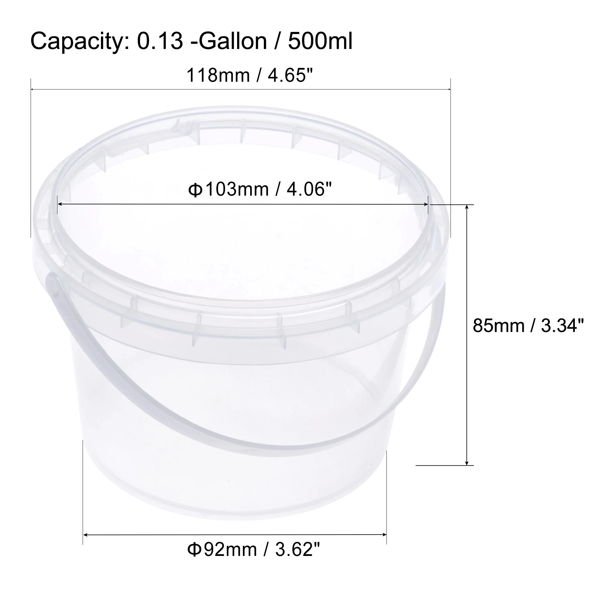 uxcell Plastic Paint Pail Multipurpose Container 0.13 -Gallon / 500ml Clear Paint Cup with Handle and Lid