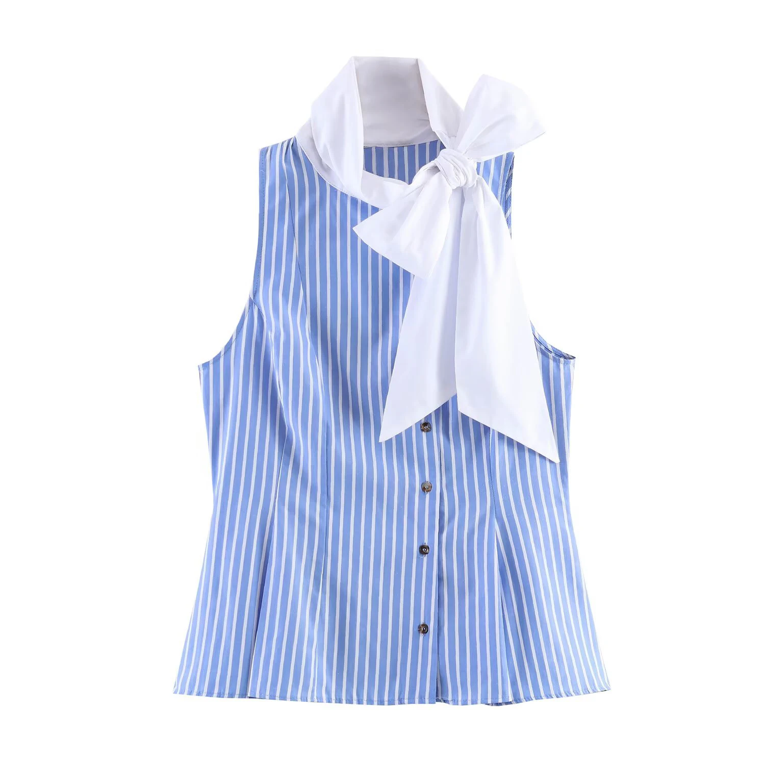 

European and American 2026 summer new women's clothing style simple bow decoration slim fit striped sleeveless shirt