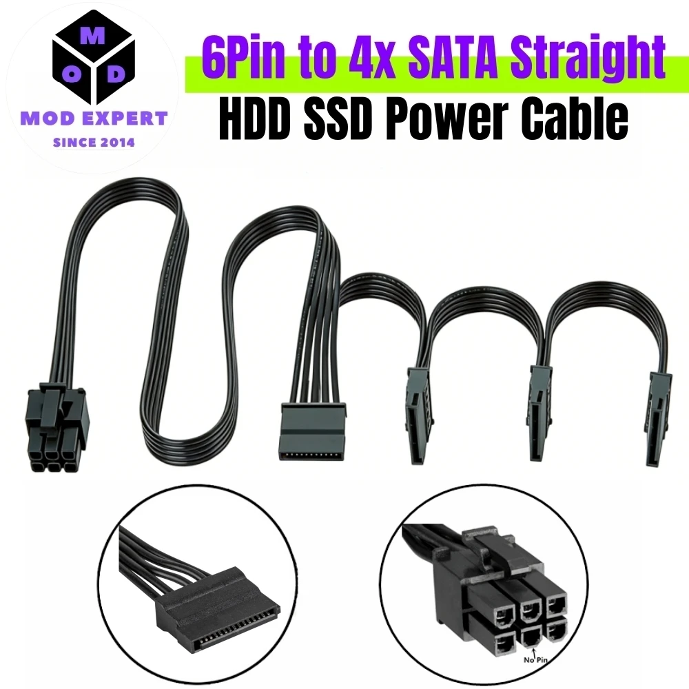 

4 SATA Male Straight SSD HDD Power Cable for Corsair HX1500i, H1200i, HX1000i, HX850i, HX750i HX650i Modular PSU, 50+15+15+15 CM