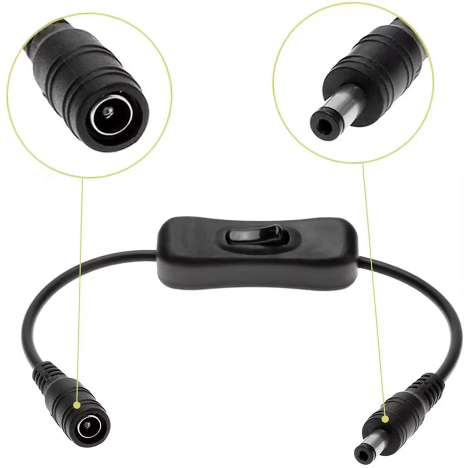 2-Pack Male to Female Inline DC Power Extension Cable with On Off Switch, 5.5x2.1mm Barrel for Led Strip Light CCTV Camera