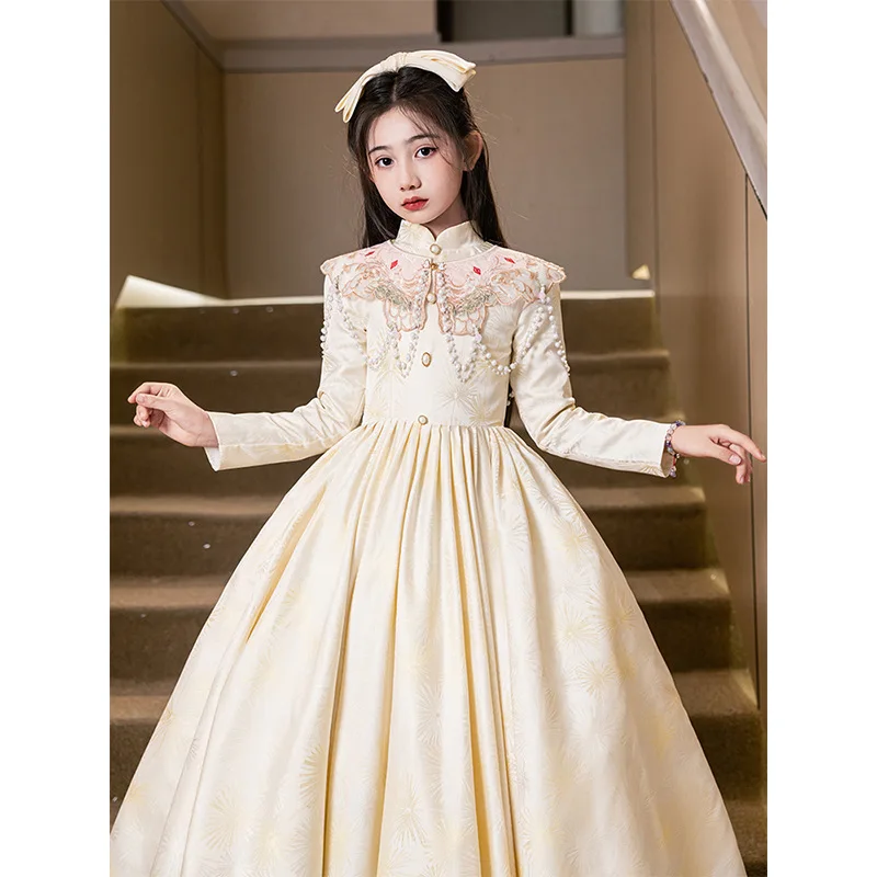 New Chinese Style Girls' Dress Light Luxury Niche High-end Birthday Party Children's Host National Style Catwalk Guzheng Perform