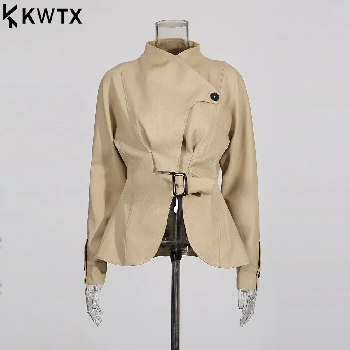 

KWTX 2025 New Khakl Spliced Sashes Jacket Female O Neck Long Sleeve Loose Korean Streetwear Women's Jackets Autumn Fashion New