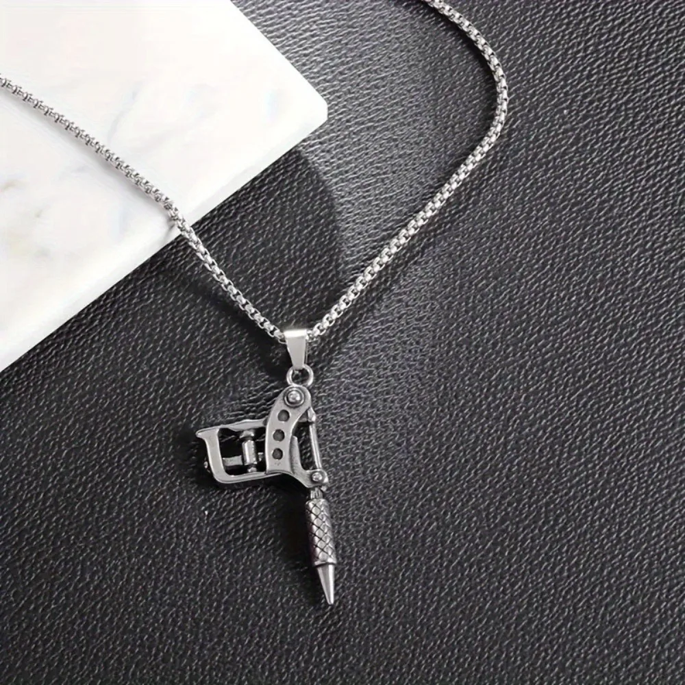 Street Party Creative Trendy Tattoo Machine Pendant Necklace Personalized Accessories for Men and Women