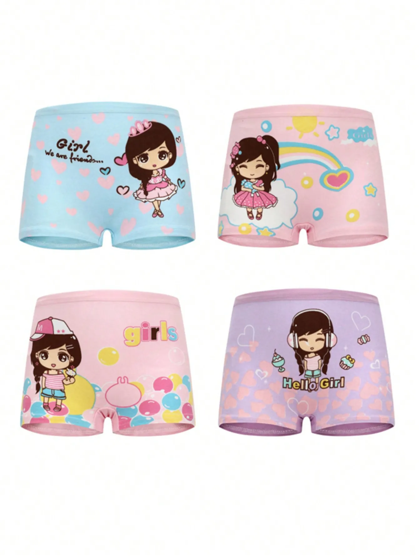 Random 12 Pack Girls' cartoon Square Underwear Cotton Comfortable Flat Shorts cartoon Cute Children's Square Shorts