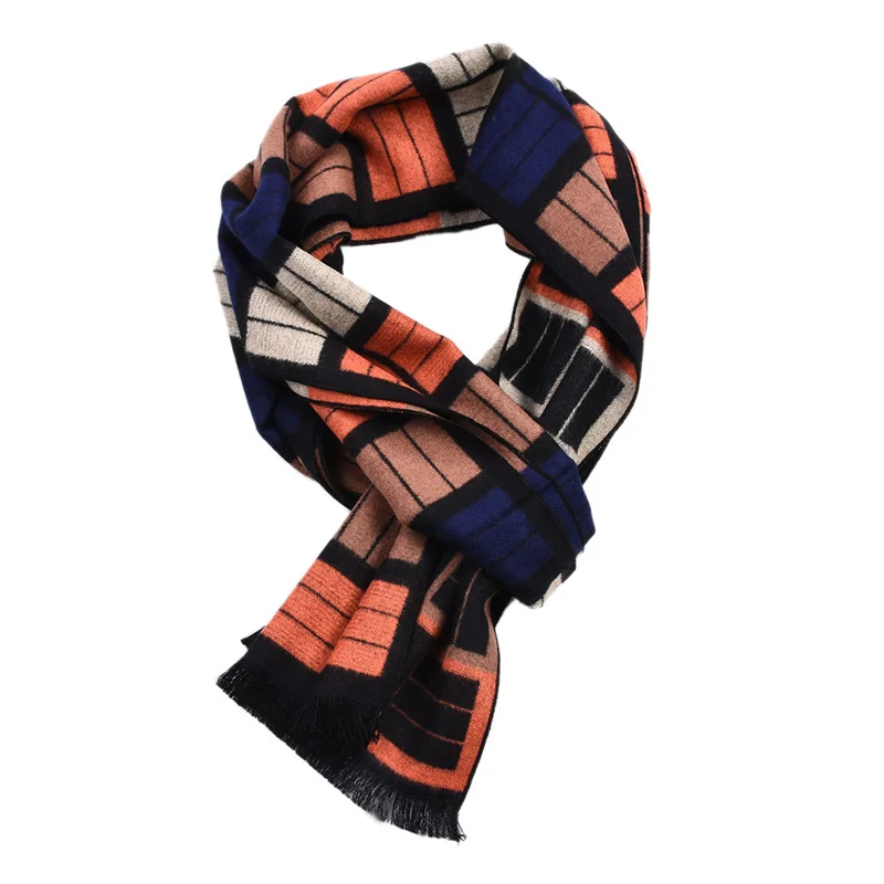 2024 Winter Small Grid Fashion Luxury Brand Mature Style Soft Cashmere Scarf Men's Versatile Warm Shawl