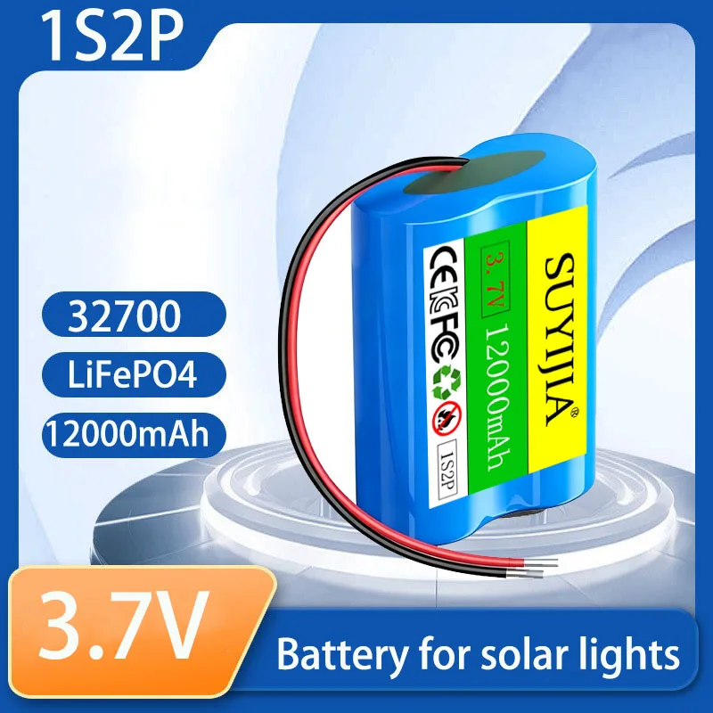 1PCS 32700 LiFePO4 Battery Pack 1S2P 3.2V 12000mAh with Wires for Solar Street Light Electric Wheelchair Building Alarm System