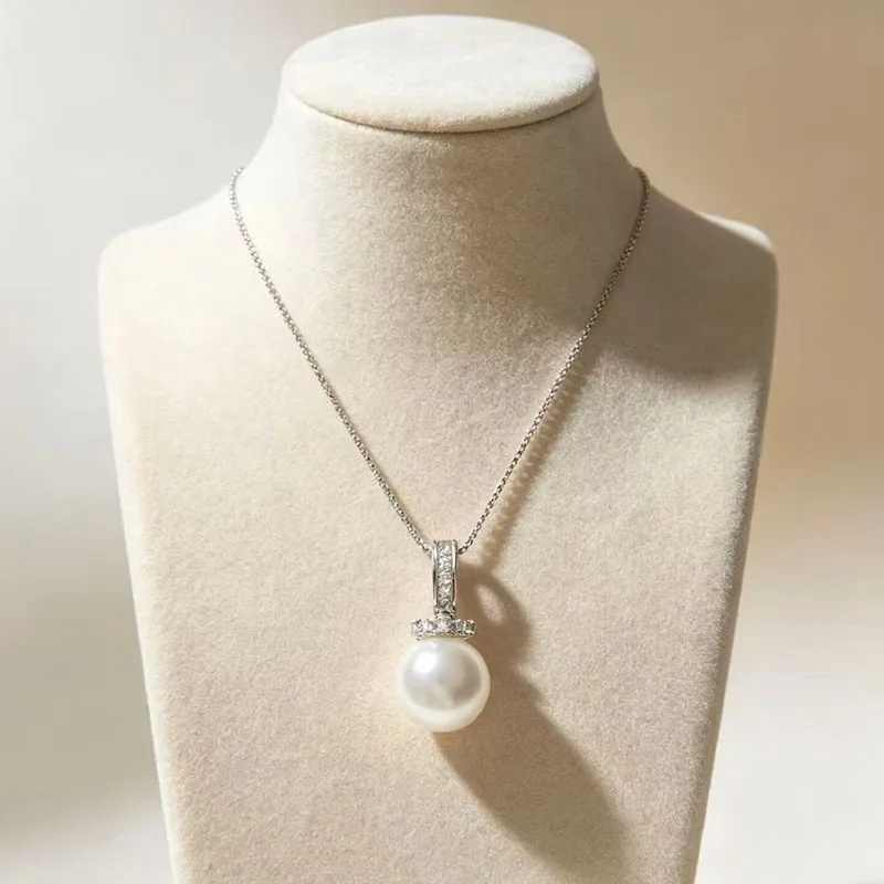 1pc ladies white gold pearl pendant necklace, inlaid detachable buckle zircon pendant, detachable pendant necklace, highlight pearl clavicle chain necklace.
