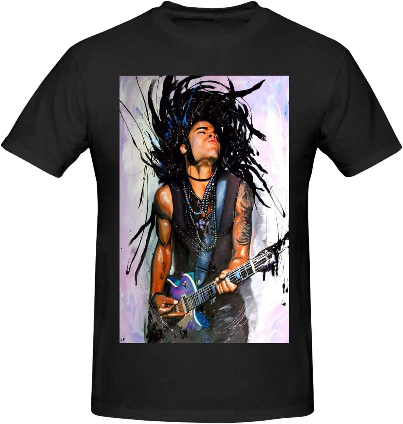 XENITE Lenny Music Kravitz Men's Casual Cotton Short Sleeve Crew Neck T-Shirts Workout Unisex Tees Black