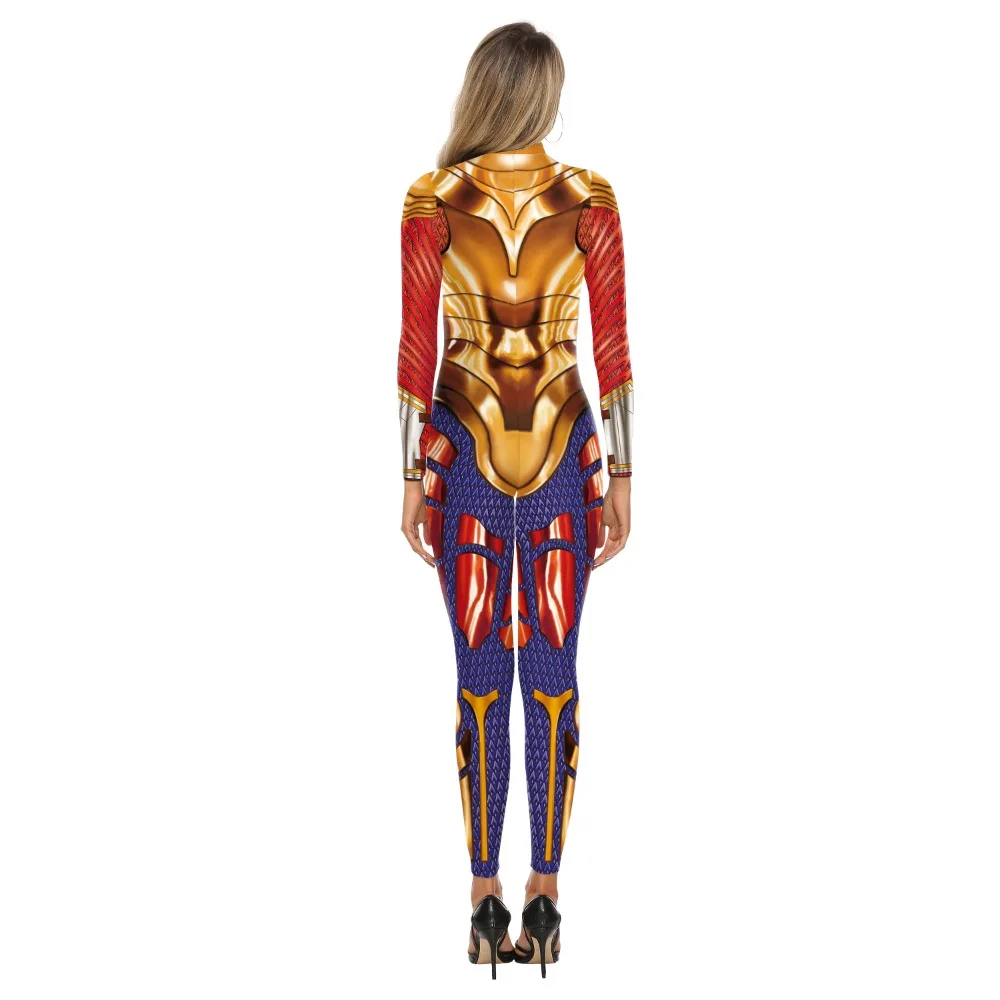 New Modernized Metal Printed Jumpsuit Superhero Play Costume Halloween Long-sleeved Leotard Performance Coveralls