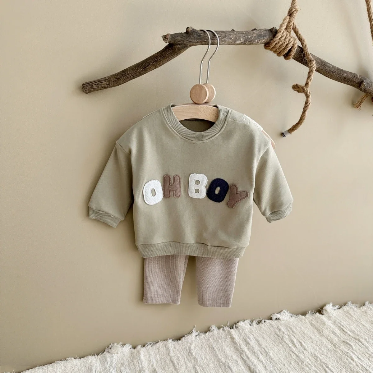 Baby OH BOY Letter Patch Sweatshirt Set Infant Long Sleeve Top & Pants 2Pcs Spring Autumn Outfit Boys Casual Tracksuit