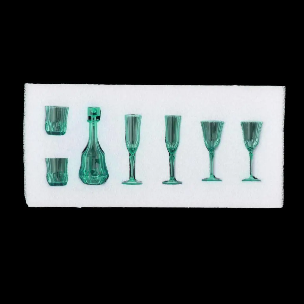 7 قطع من نماذج زجاجية لتزيين بيت الدمى من الأكريليك لمطبخ الحفلات باللون الأخضر الداكن #3