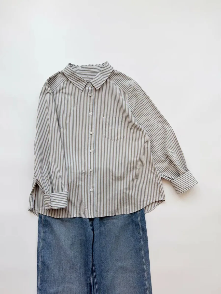 Korean Style Slim Fit Striped Long Sleeve  Shirt Women's Loose Casual Top Breathable Comfortable Autumn New Arrival
