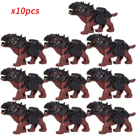MOC – figurines de lotr médiévales, soldats Raider, cavalier de loup marron, blocs de construction de chevaliers, jouets en briques, cadeaux pour enfants