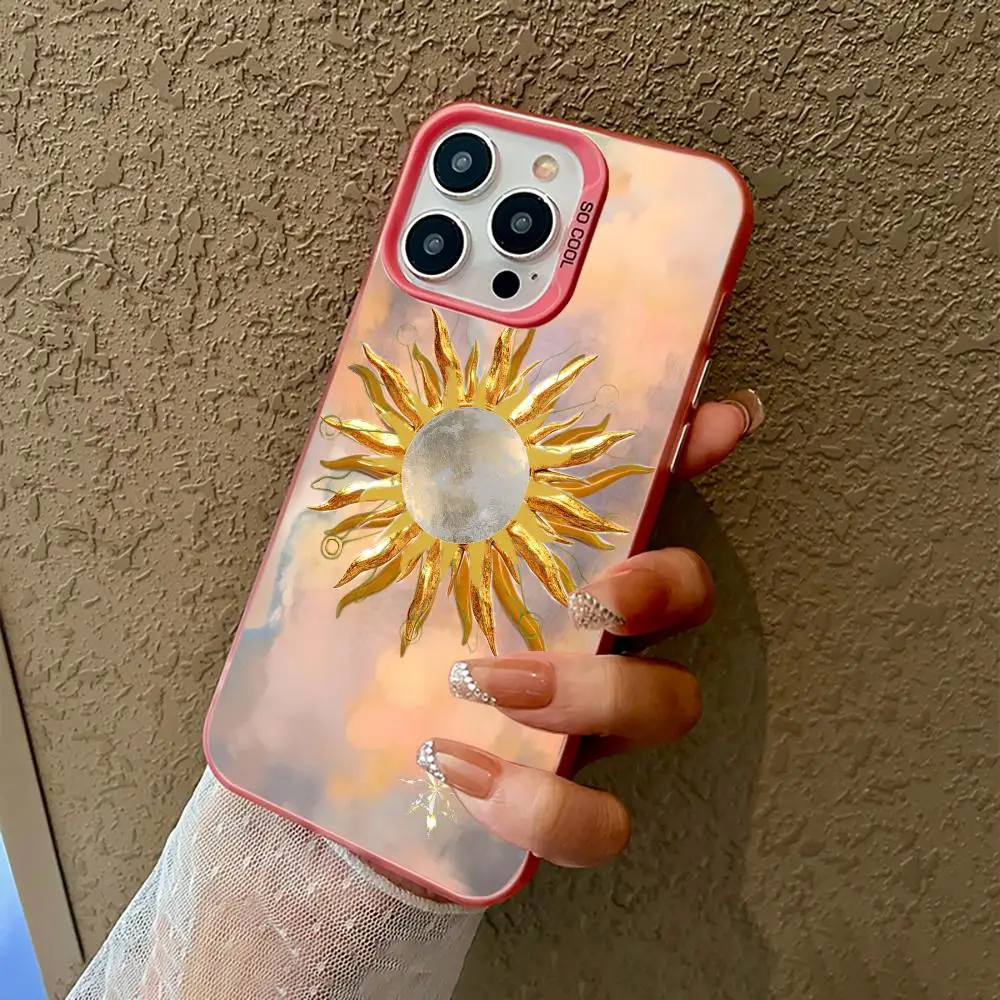 

Golden Sun Design Pink Mobile Phone Case Shockproof & Anti Slip Frosted Suitable for iPhone 16 15 14 13 12 11 Pro Max Plus Mini