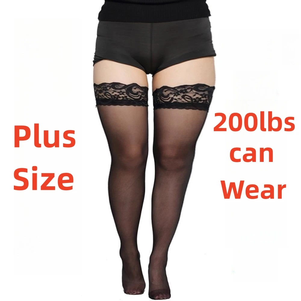 Elastic Plus Size Over Knee Thigh High Socks for Women Lace Sock XXXXL Sexy Black White Long Fishnet Stockings with Anti-slip