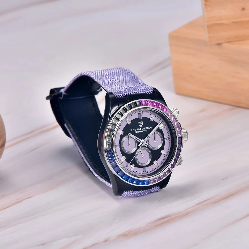 PAGANI DESIGN Novo Rainbow Gem Circle Cronógrafo Automático Relógio Para Homens Relógio De Pulso Mecânico homens Relógio De Vidro De Safira