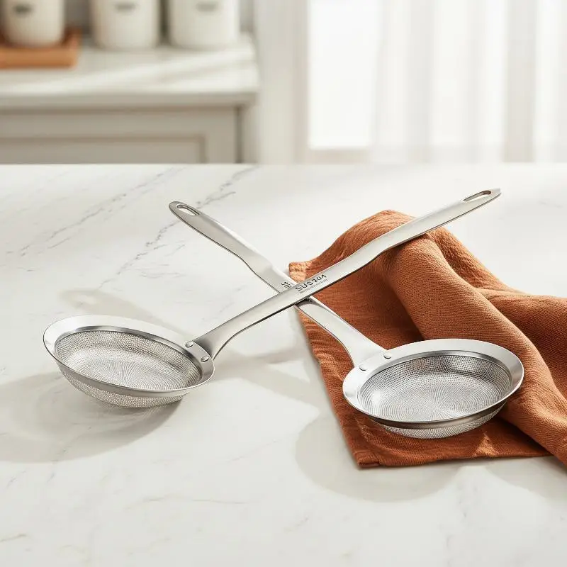[E] 316 Stainless Steel Fat Skimmer Spoon Fine Mesh Grease Foam Removing Oil Dregs Fishing Percolator Fried Food Net Strainer