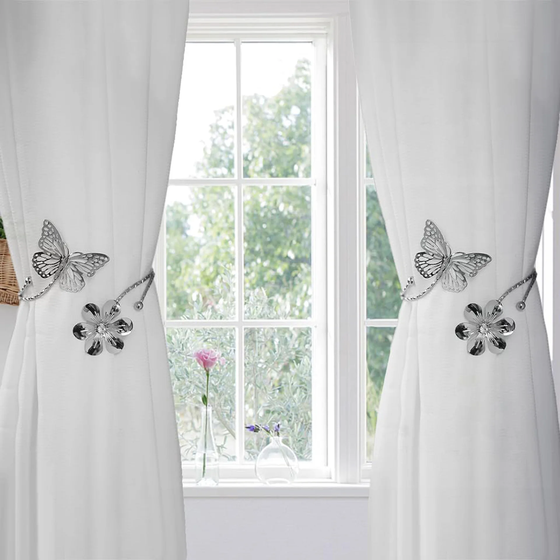 4pcs Premium Metal Butterfly Curtain Holdbacks - Multifunctional Drapery Tiebacks & Room Divider Hooks for Window Decoration