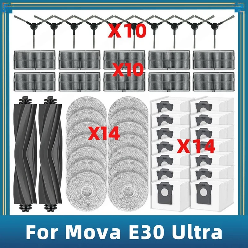 

ABFS 50PCS For Dreame Mova E30 Ultra/Trouver E30 Ultra Vacuum Replacement Parts Main Side Brush Filter Mop Cloth Dust Bag