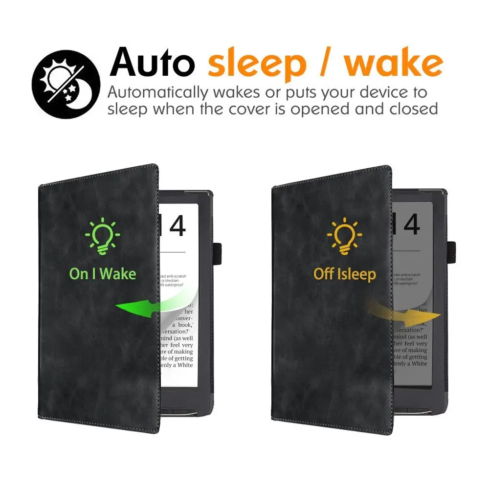 7.8 inch eReader Case with Hand Holder Auto Sleep/Wake Smart Cover Slim PU Leather Protective Shell for Pocketbook Inkpad 4