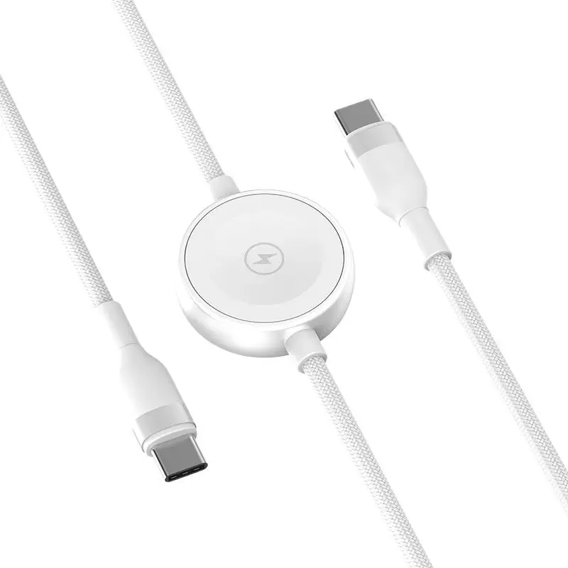USB C Braided Charging Cable with Magnetic Wireless Charger for Apple Watch Dual Device PD Fast Charge Data Sync Cord