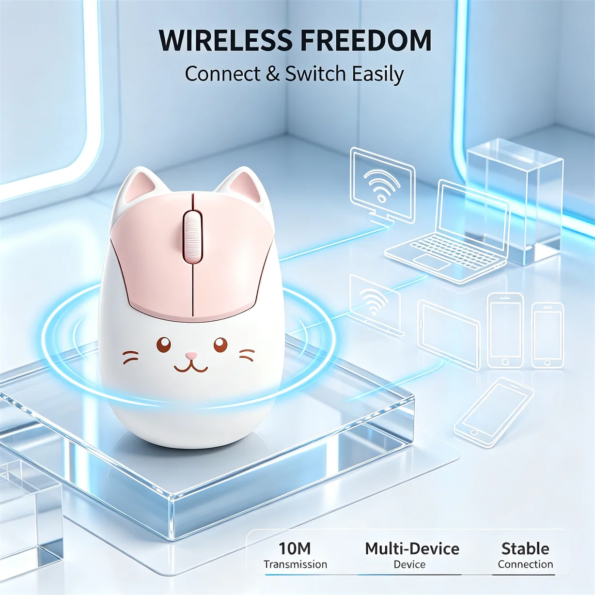 Cute Cat Wireless Mouse 2.4G Bluetooth Dual Mode Silent Click Ergonomic Wireless Optical Office Mice for Laptop PC Tablet Phone
