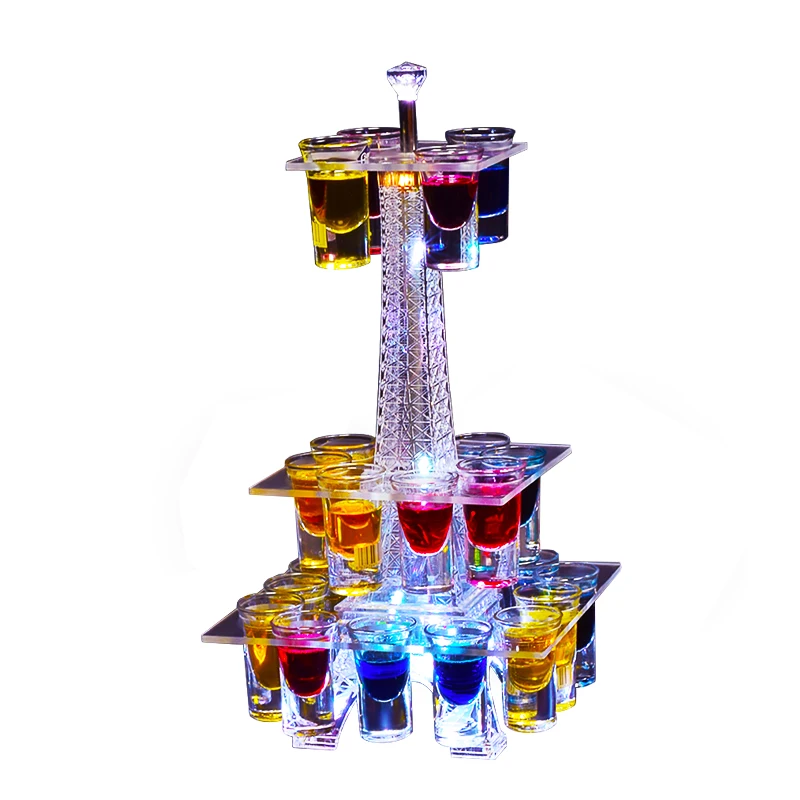 New Colorful Led Luminous Crystal Tower Cocktail Cup Holder Stand Bar Nightclub Shot Glass Glorifier Display Rack Disco Decor