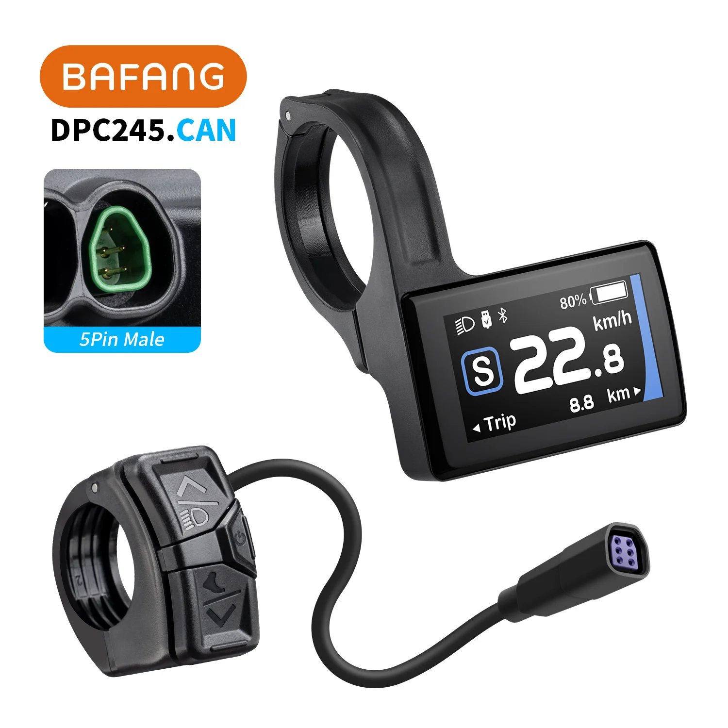 Bafang Display Upgrade DPC245 Bluetooth 5.1 CAN Protocol 5Pin Triangle Plug With Type-C Port for Bafang Mid Motor CAN Protocol