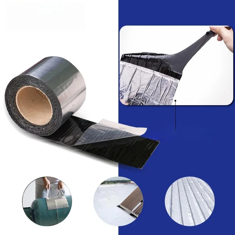 Hot Waterproof Tape High Temperature Resistance asphalt Aluminum Foil Tape Wall Pool Roof Crack Duct Repair Sealed Self Tape