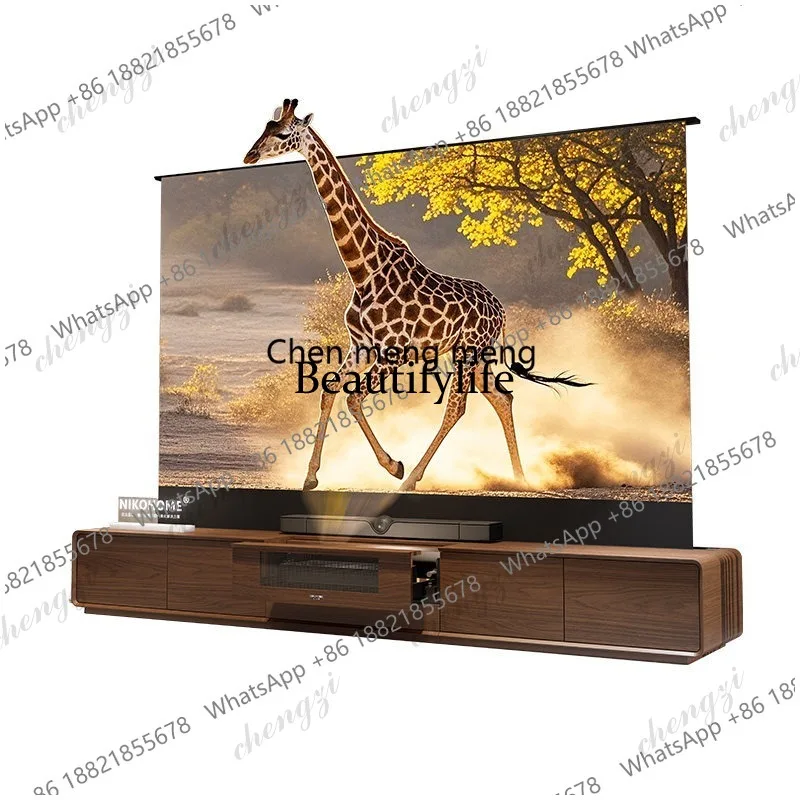 03 Walnut Invisible Cinema Laser TV Cabinet Hisense 100-inch 120-inch Electric Lifting Integrated Cabinet