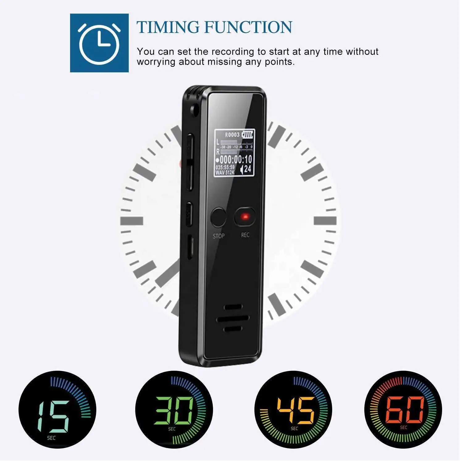 V90 Digital Voice Recorder with Screen Speaker 3.5mm Jack 8GB Voice Activated Dictaphone Audio Recording Noise Reduce MP3 Player