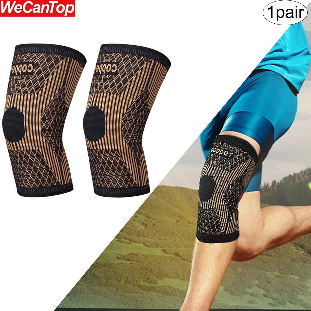 1Pair Copper Knee Braces for Knee Pain,Copper Knee Compression Sleeves,Knee Pads for Sports,Meniscus Tear,ACL,Arthritis,Workout