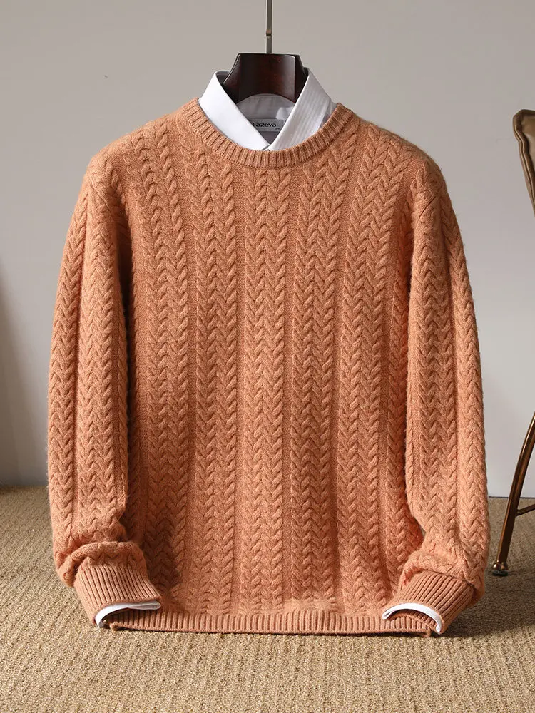 

100% Australian wool crew neck thickened jacquard solid color sweater business casual knitted bottoming shirt