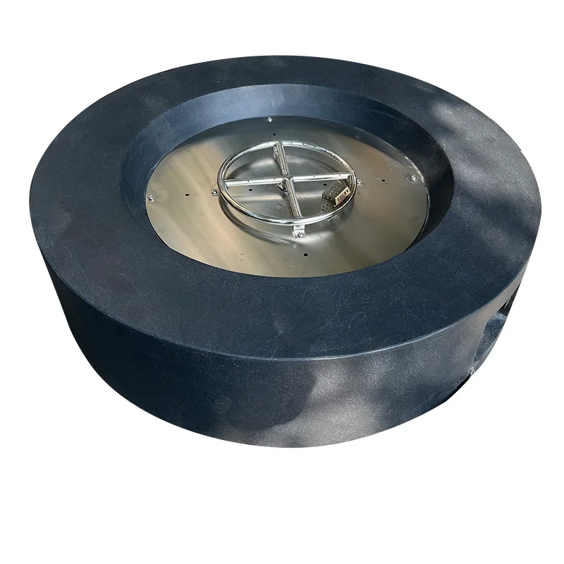 Modern Round Fire Pit for Patios Runs on Natural Gas or Propane, with Stainless Steel and Glass Cover Options
