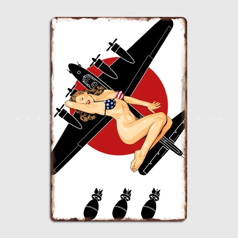 

WWII Nose Art Bomber Pinup Retro B17 Bikini Retro Metal Poster Sign Garage Club Custom Wall Decor Tin Room Decor Home Decor